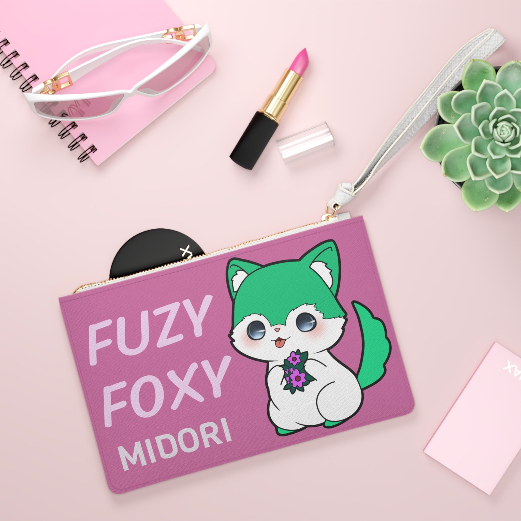 PINK Cute FOXY Foodie Clutch Bag, FLOWER Baby Bag, CAKE, SWEET TOOTH Baby Pouch, Kawaii Accessory,  Purse, Pencil Case, Fun Gifts for Food Lovers