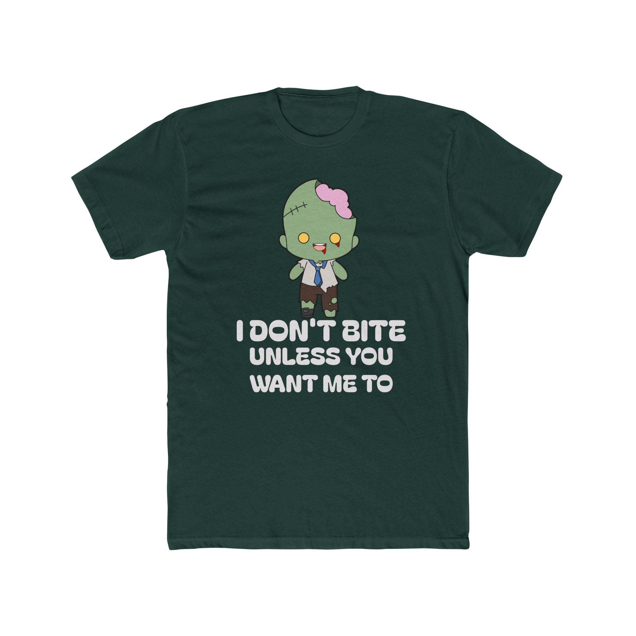Cute Zombie Graphic T-Shirt | I Don’t Bite Unless You Want Me To, Funny Halloween Tee, Unisex Gift for Parties and Celebrations