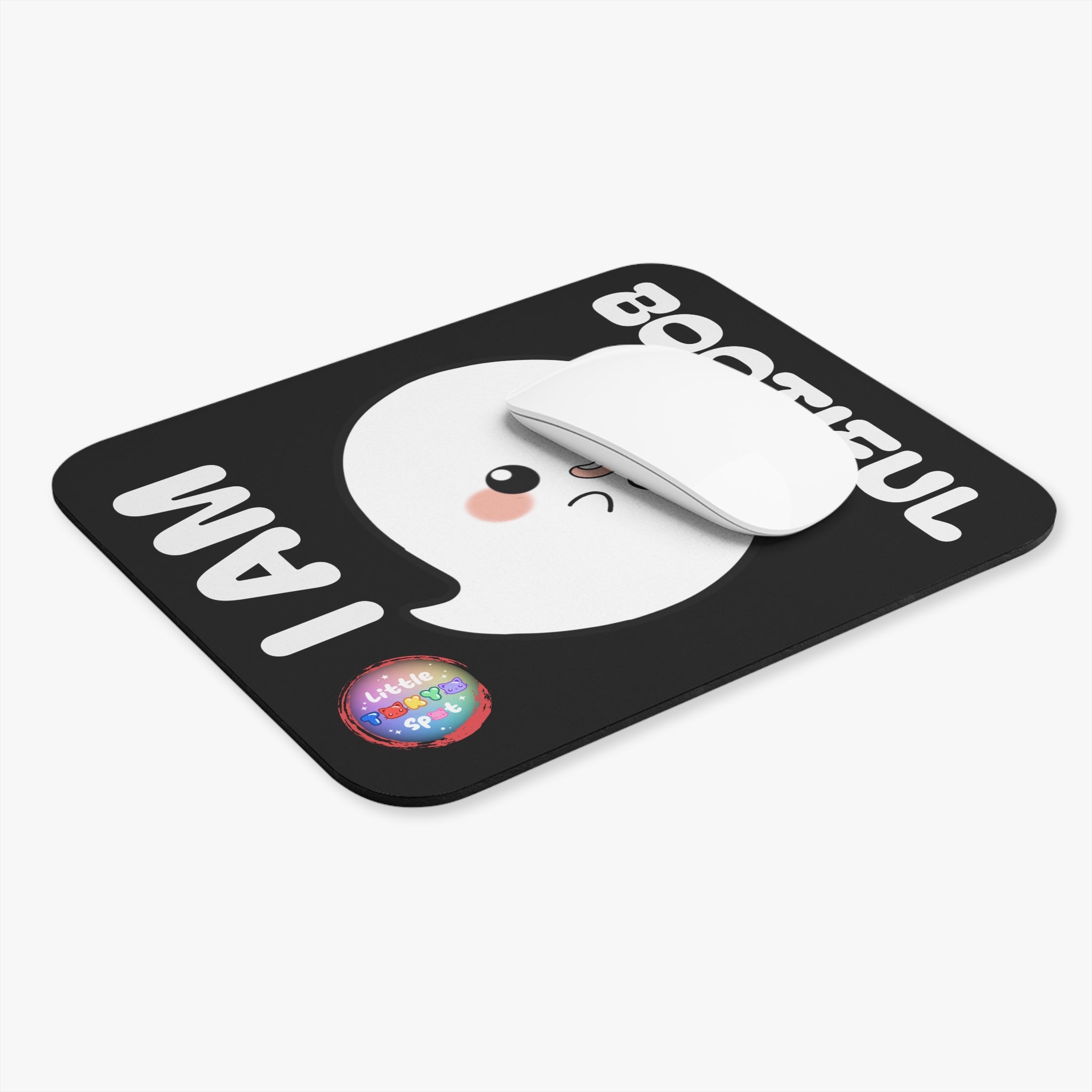Ghost Themed Mouse Pad with 'I AM BOOTIFUL' Text | Fun Office Decor, Gamer Gift, Halloween Accessory, Cute Desk Decor